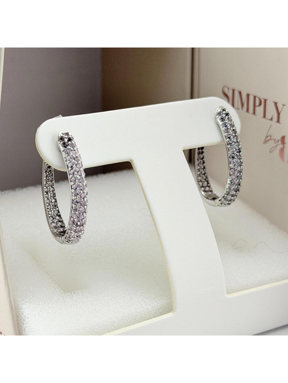 Bomb Party Simply Hoops Earring "The Cameron Hoop" Pink Opal Pave on Rhodium